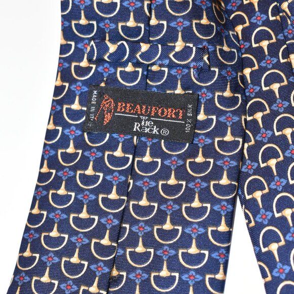 Vintage Beaufort Italy Classic Dark Blue Silk Neck Tie Mens - Picture 2 of 2